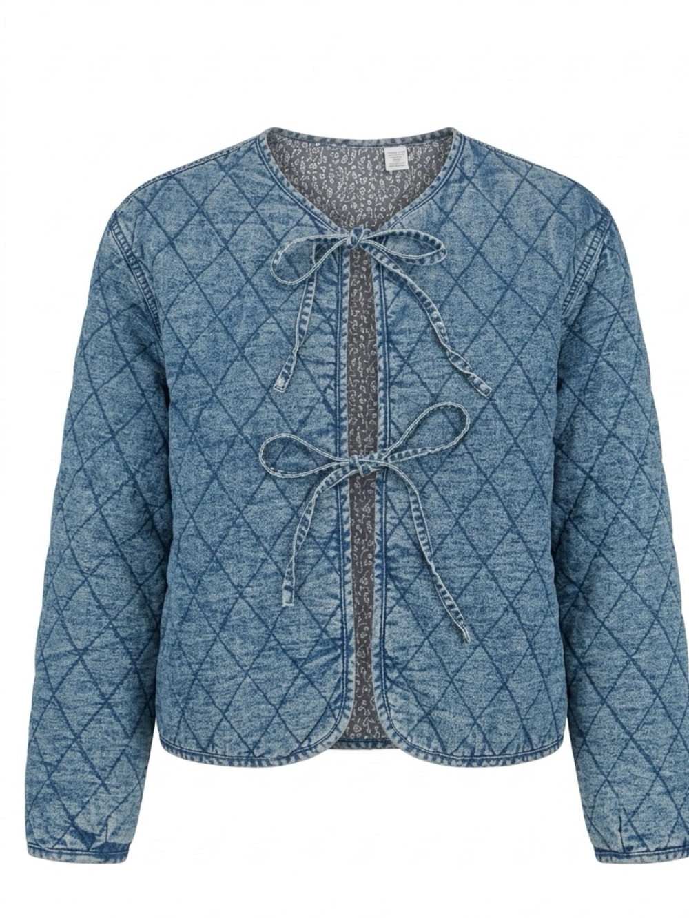 🍁H&M- DIVIDED Reversible Quilted Denim Tie-Front Jacket
